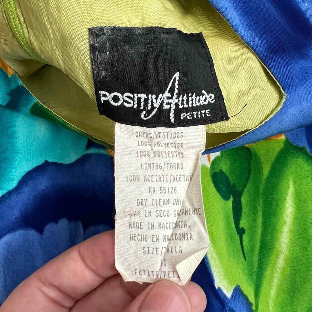 80s Floral Square Neck Sheath Dress Spring Vintage Positive Attitude Size 10P - Picture 4 of 5